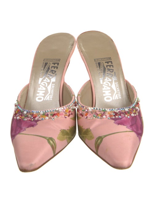 Salvatore Ferragamo Satin Floral Print Mules