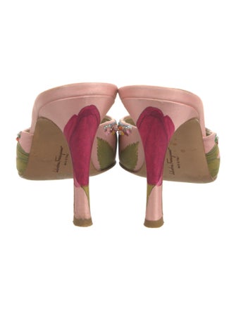 Salvatore Ferragamo Satin Floral Print Mules