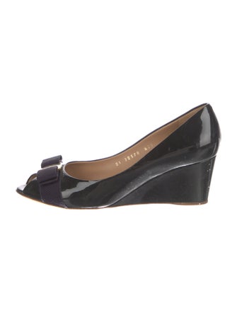 Salvatore Ferragamo Patent Leather Bow Accents Pumps