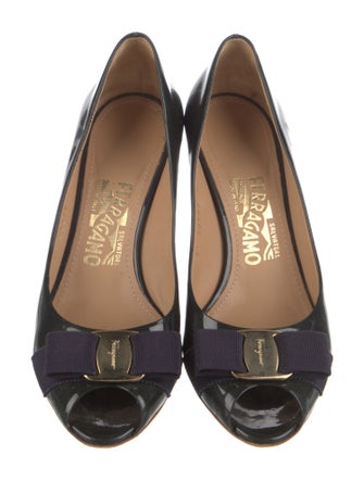 Salvatore Ferragamo Patent Leather Bow Accents Pumps