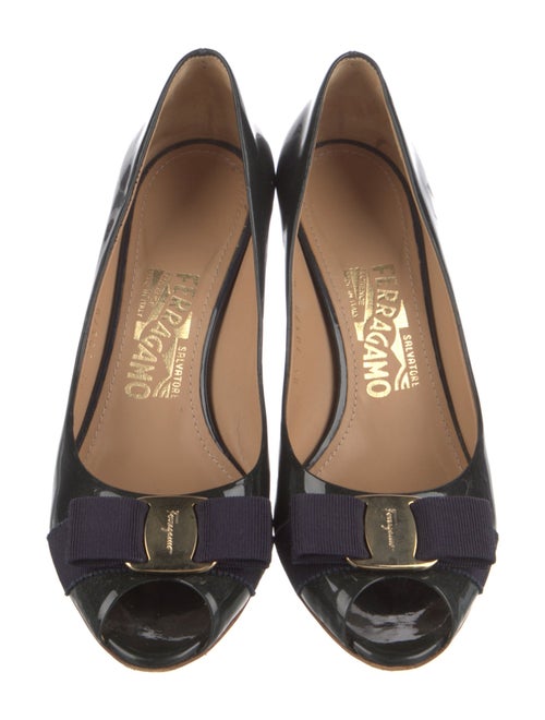 Salvatore Ferragamo Patent Leather Bow Accents Pumps