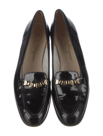 Salvatore Ferragamo Patent Leather Chain-Link Accents Loafers