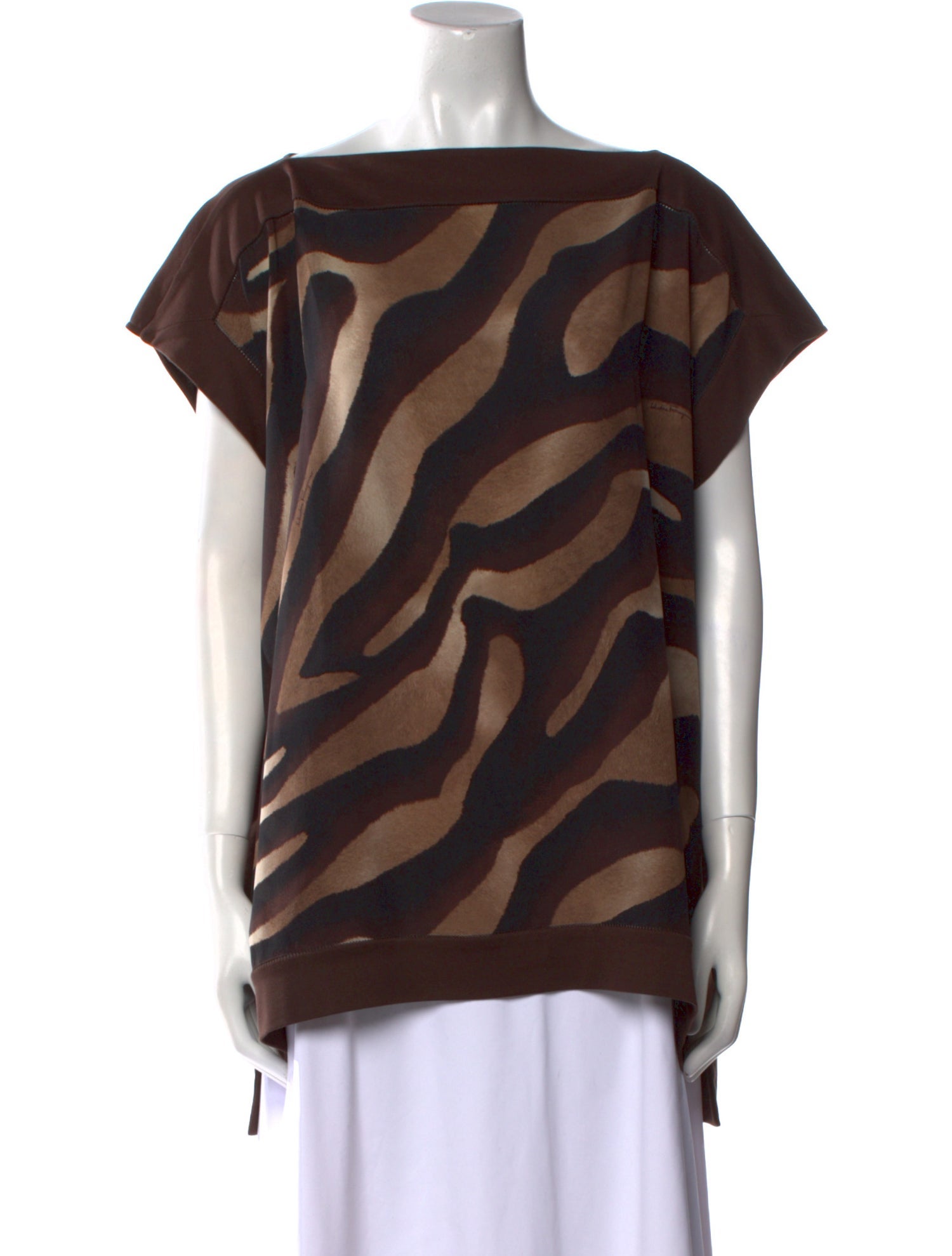 Salvatore Ferragamo Animal Print Bateau Neckline Top