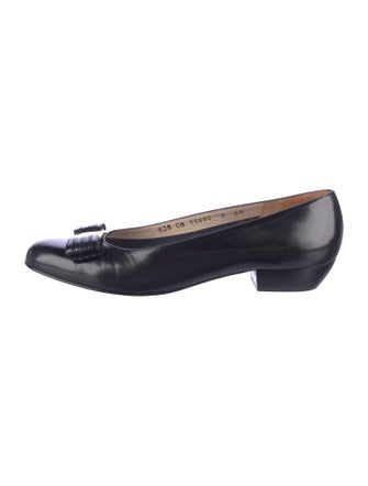 Salvatore Ferragamo Leather Bow Accents Ballet Flats