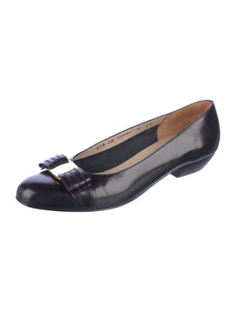 Salvatore Ferragamo Leather Bow Accents Ballet Flats