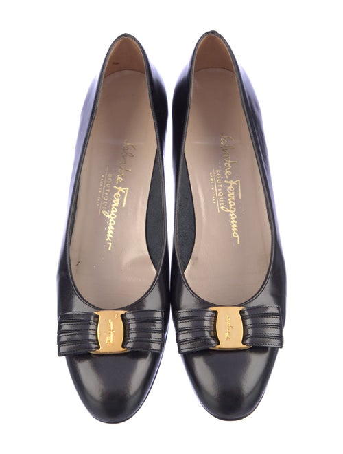 Salvatore Ferragamo Leather Bow Accents Ballet Flats