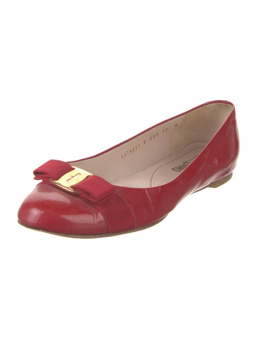Salvatore Ferragamo Patent Leather Bow Accents Ballet Flats