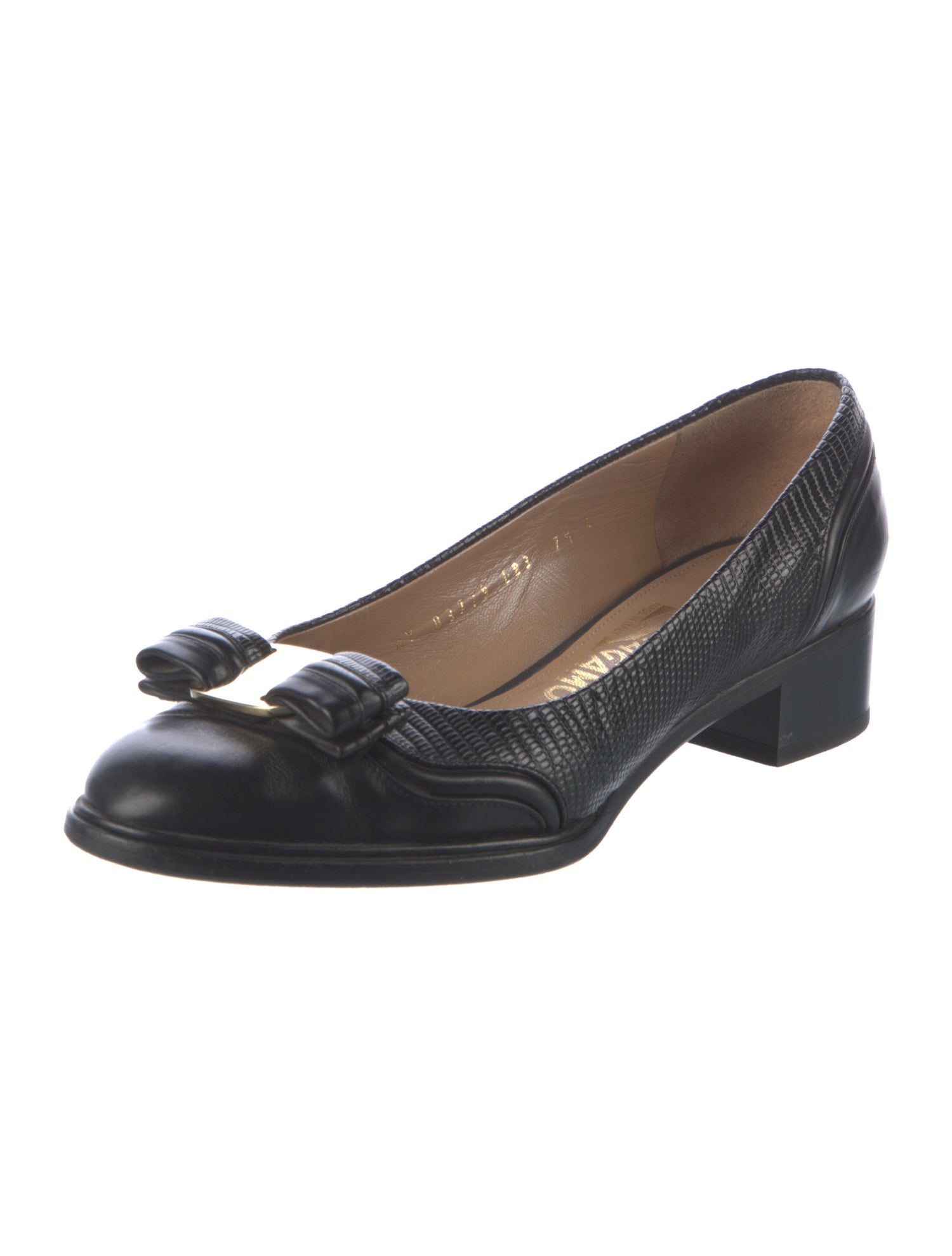 Salvatore Ferragamo Vara Bow Accent Embossed Leather Pumps