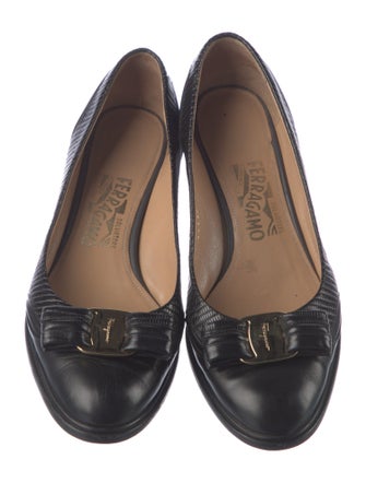 Salvatore Ferragamo Vara Bow Accent Embossed Leather Pumps
