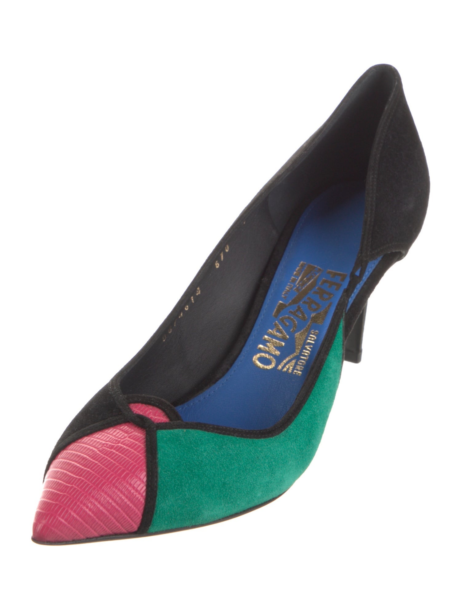 Salvatore Ferragamo Suede Colorblock Pattern Pumps