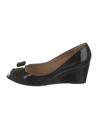 Salvatore Ferragamo Patent Leather Bow Accents Pumps