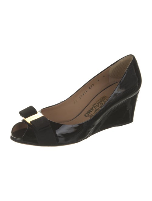 Salvatore Ferragamo Patent Leather Bow Accents Pumps