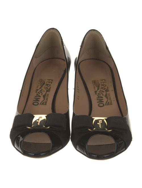 Salvatore Ferragamo Patent Leather Bow Accents Pumps