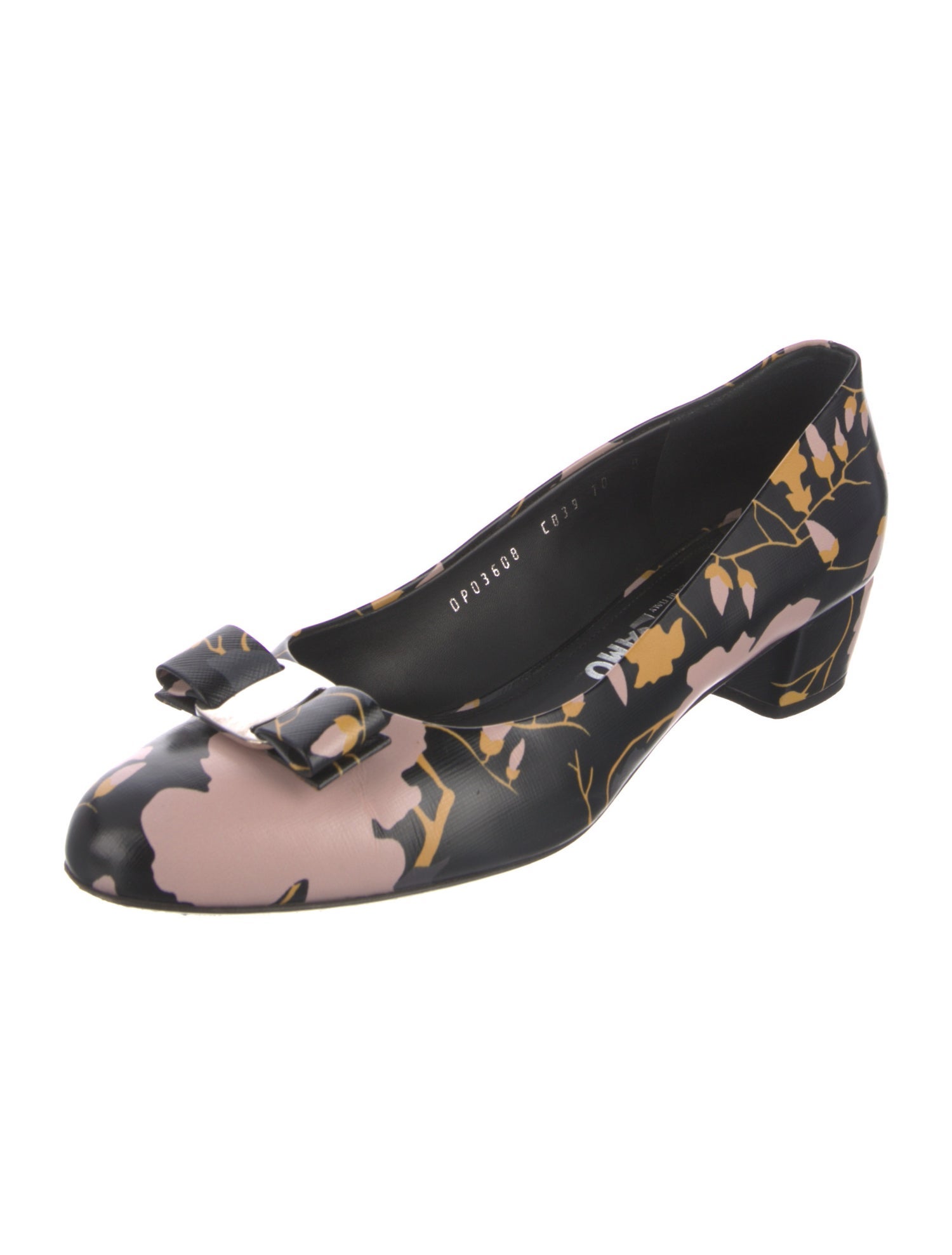 Salvatore Ferragamo Leather Floral Print Pumps