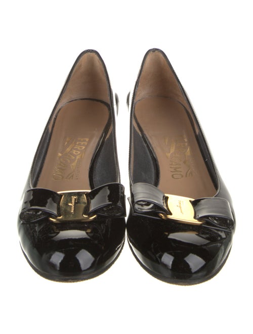 Salvatore Ferragamo Patent Leather Bow Accents Pumps