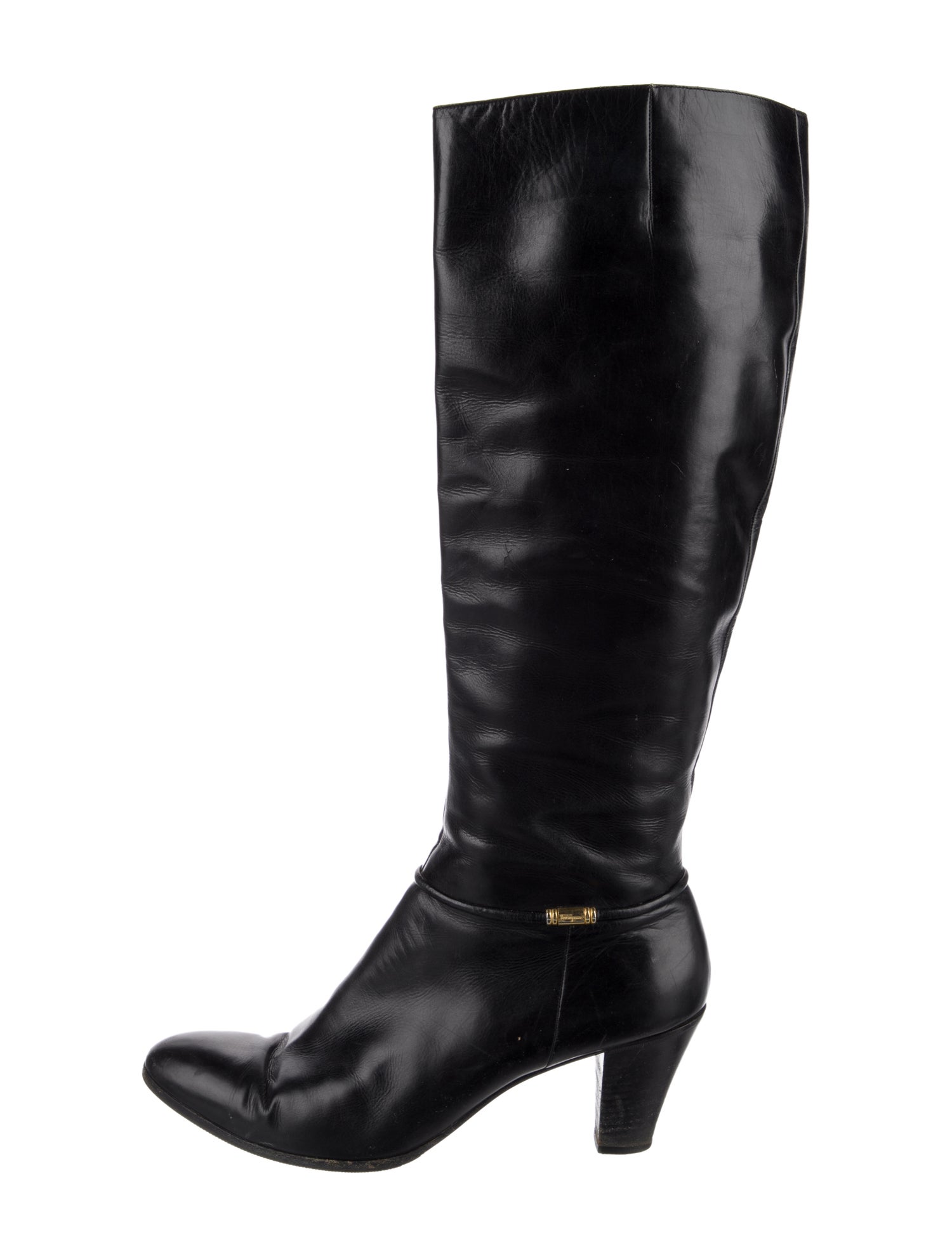 Salvatore Ferragamo Gancini Logo Leather Riding Boots