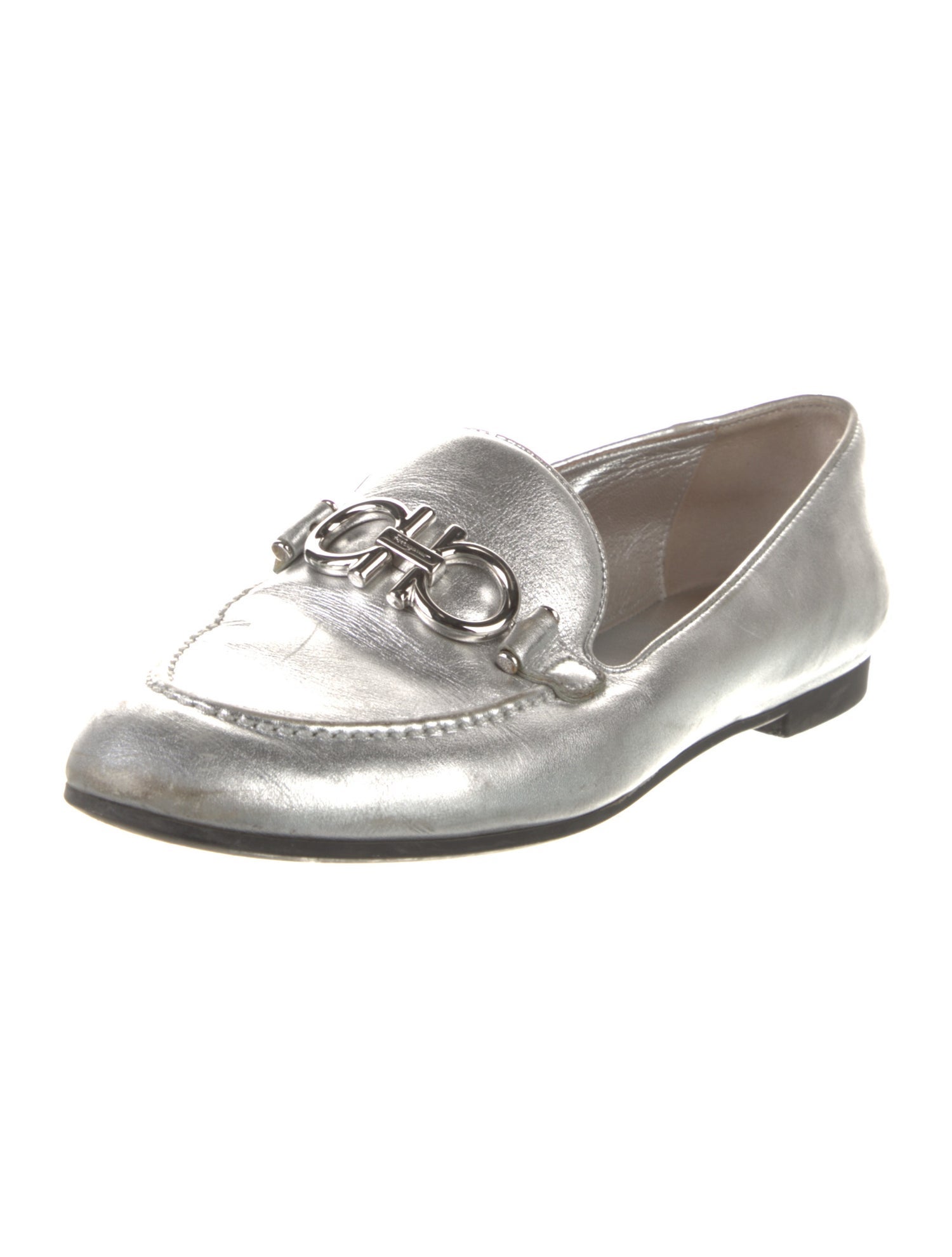 Salvatore Ferragamo Leather Chain-Link Accents Loafers