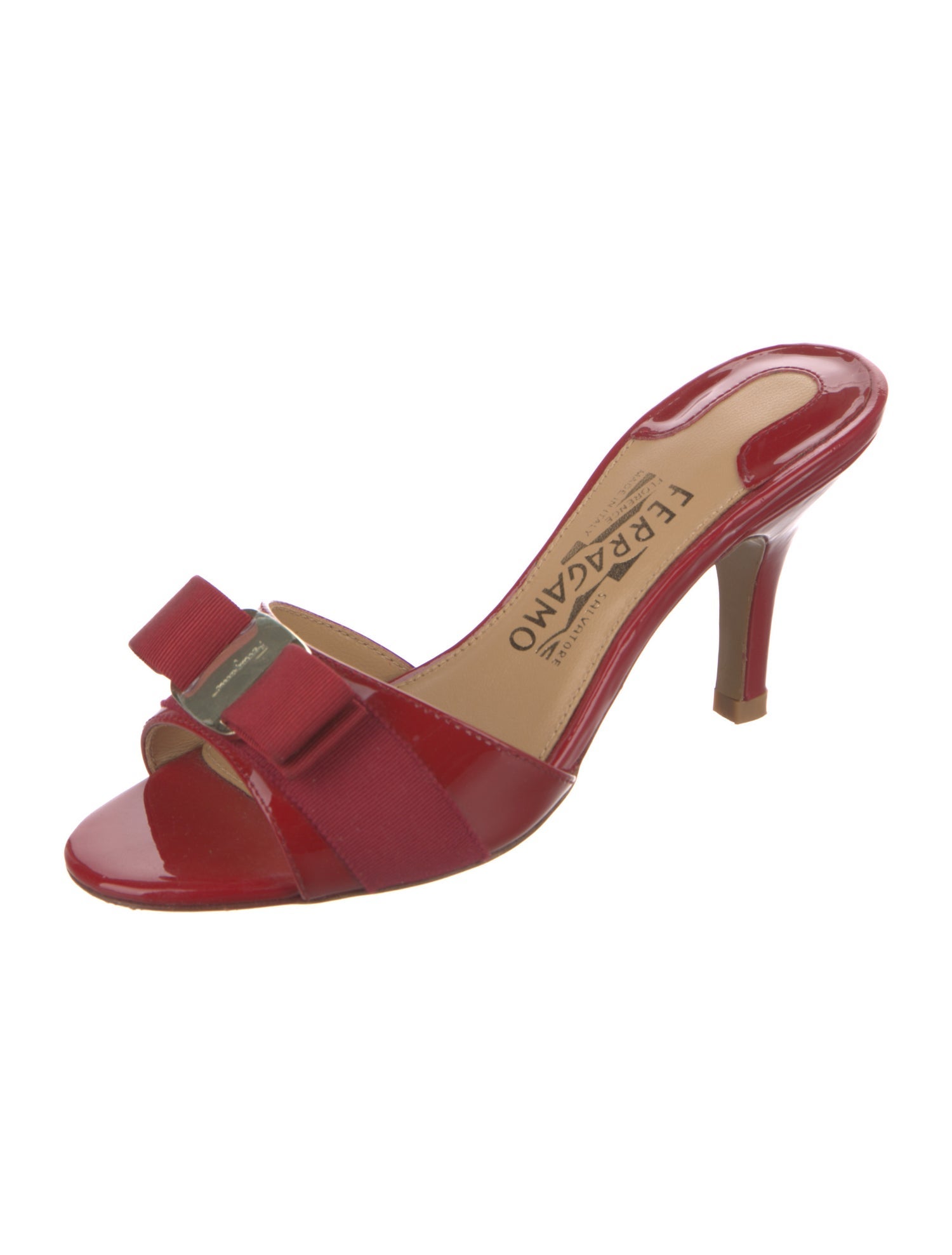 Salvatore Ferragamo Vara Bow Accent Patent Leather Slides