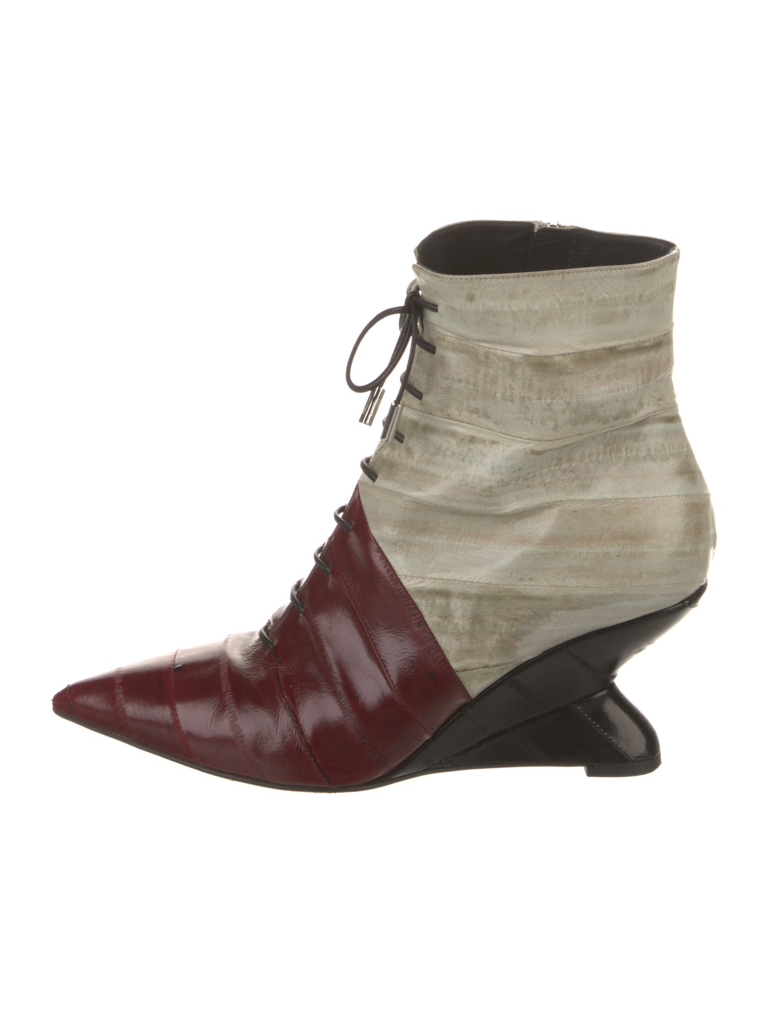 Salvatore Ferragamo Leather Colorblock Pattern Lace-Up Boots