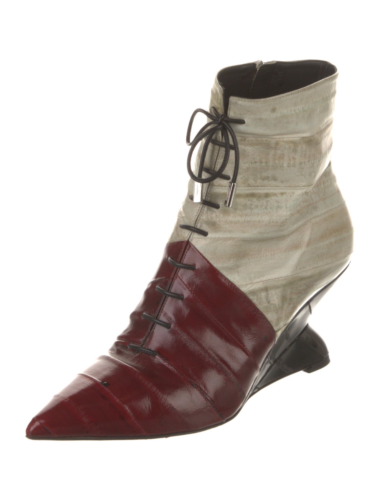Salvatore Ferragamo Leather Colorblock Pattern Lace-Up Boots