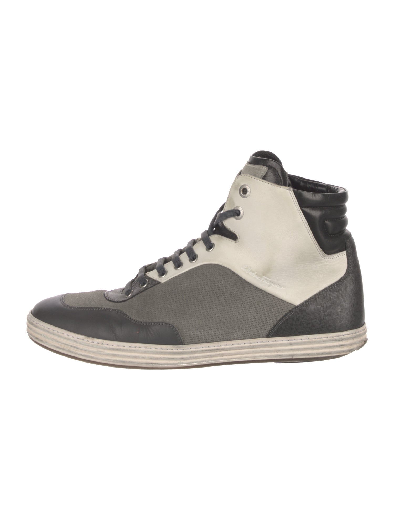 Salvatore Ferragamo Leather Colorblock Pattern Sneakers