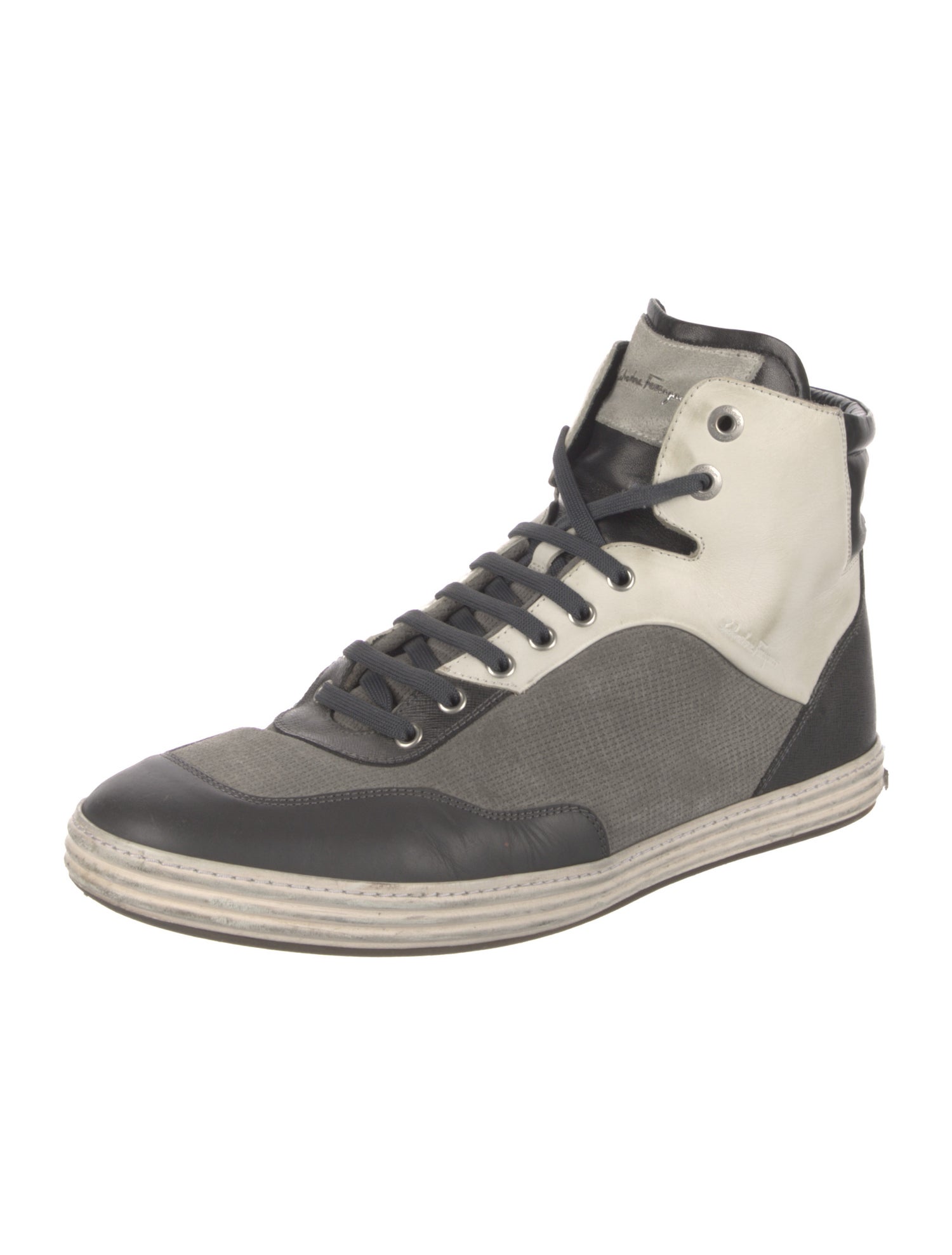 Salvatore Ferragamo Leather Colorblock Pattern Sneakers