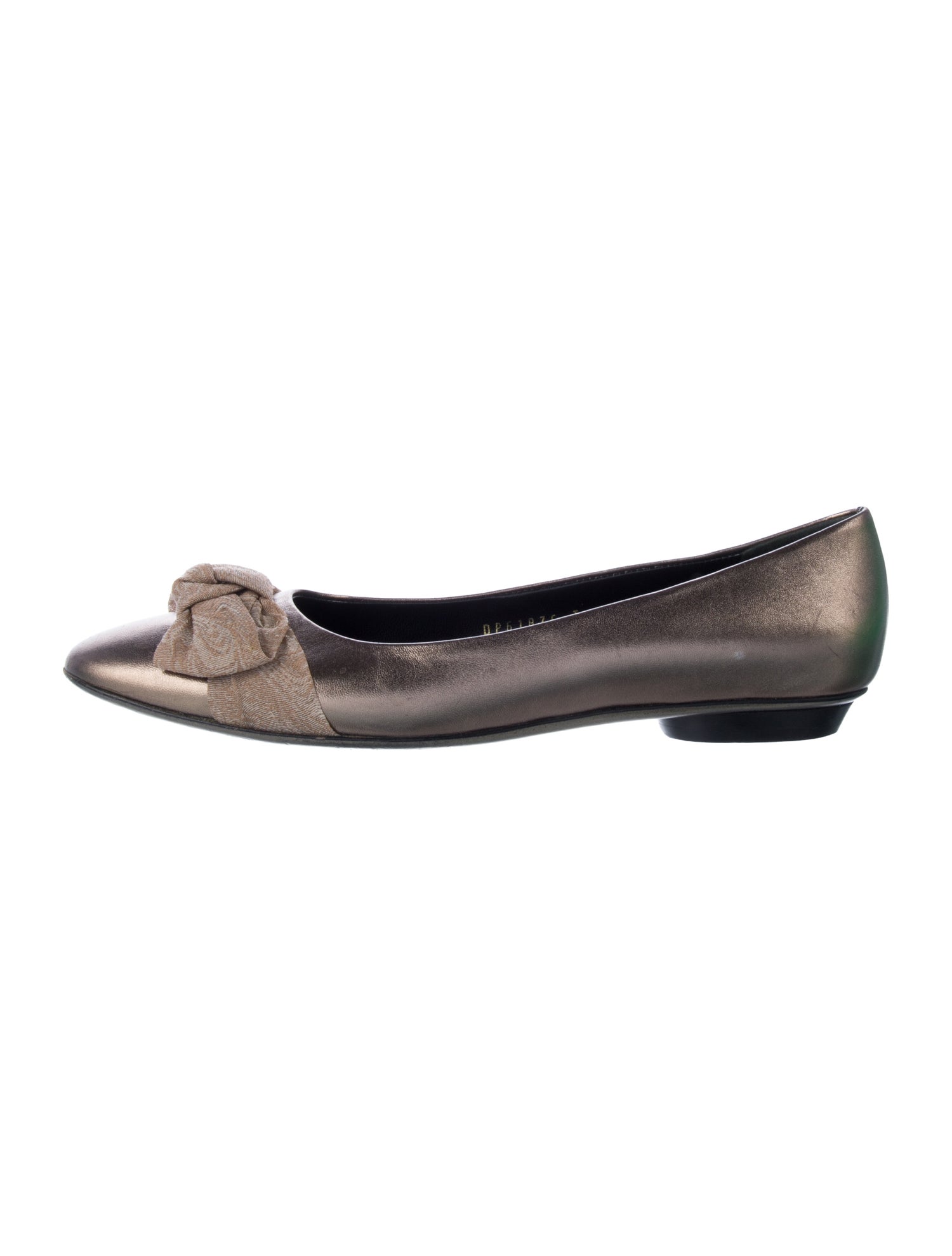 Salvatore Ferragamo Leather Bow Accents Ballet Flats