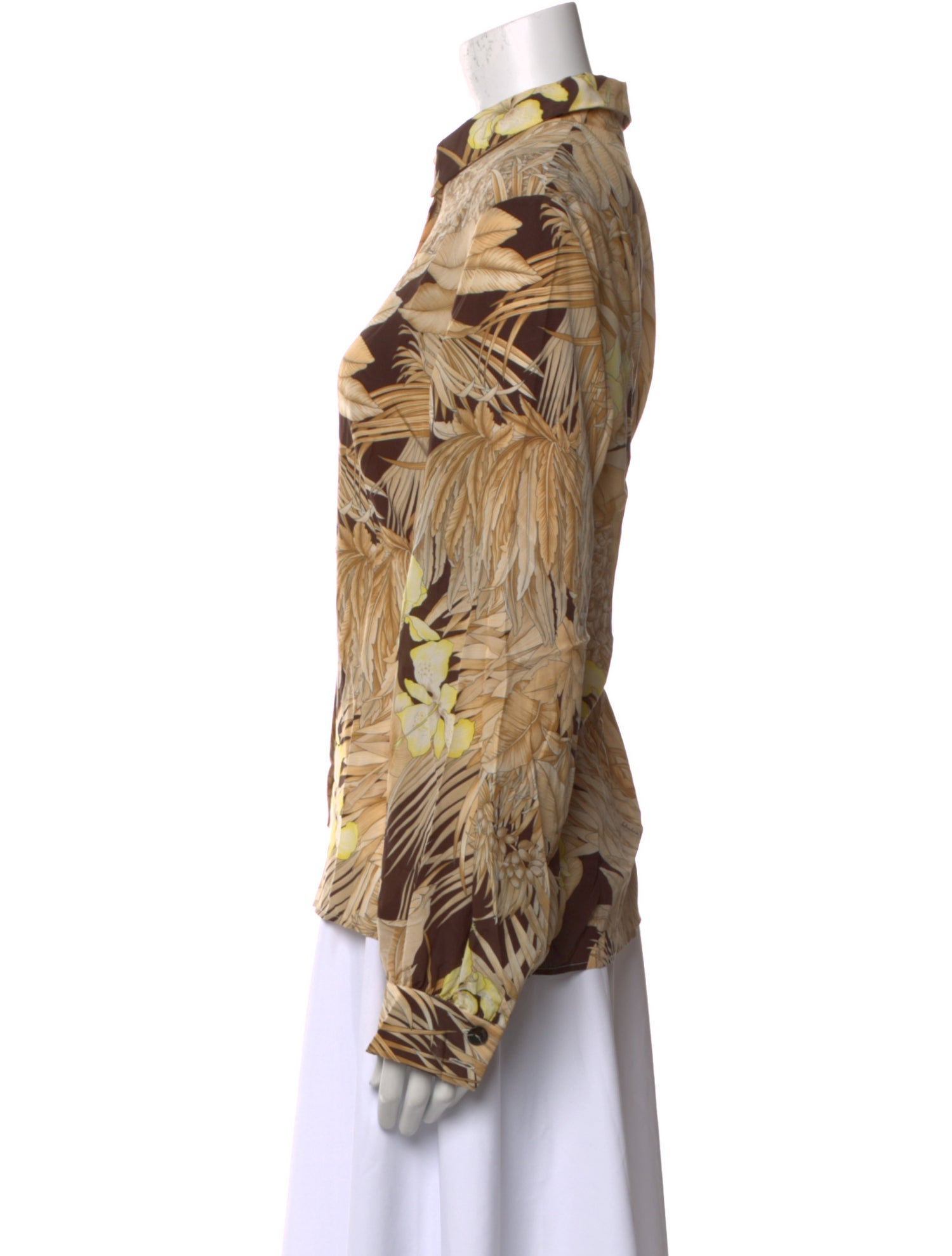 Salvatore Ferragamo Silk Printed Button-Up Top