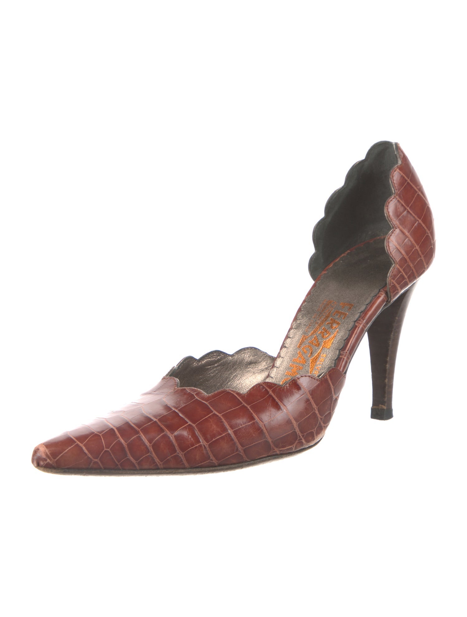 Salvatore Ferragamo Embossed Leather Printed D'Orsay Pumps