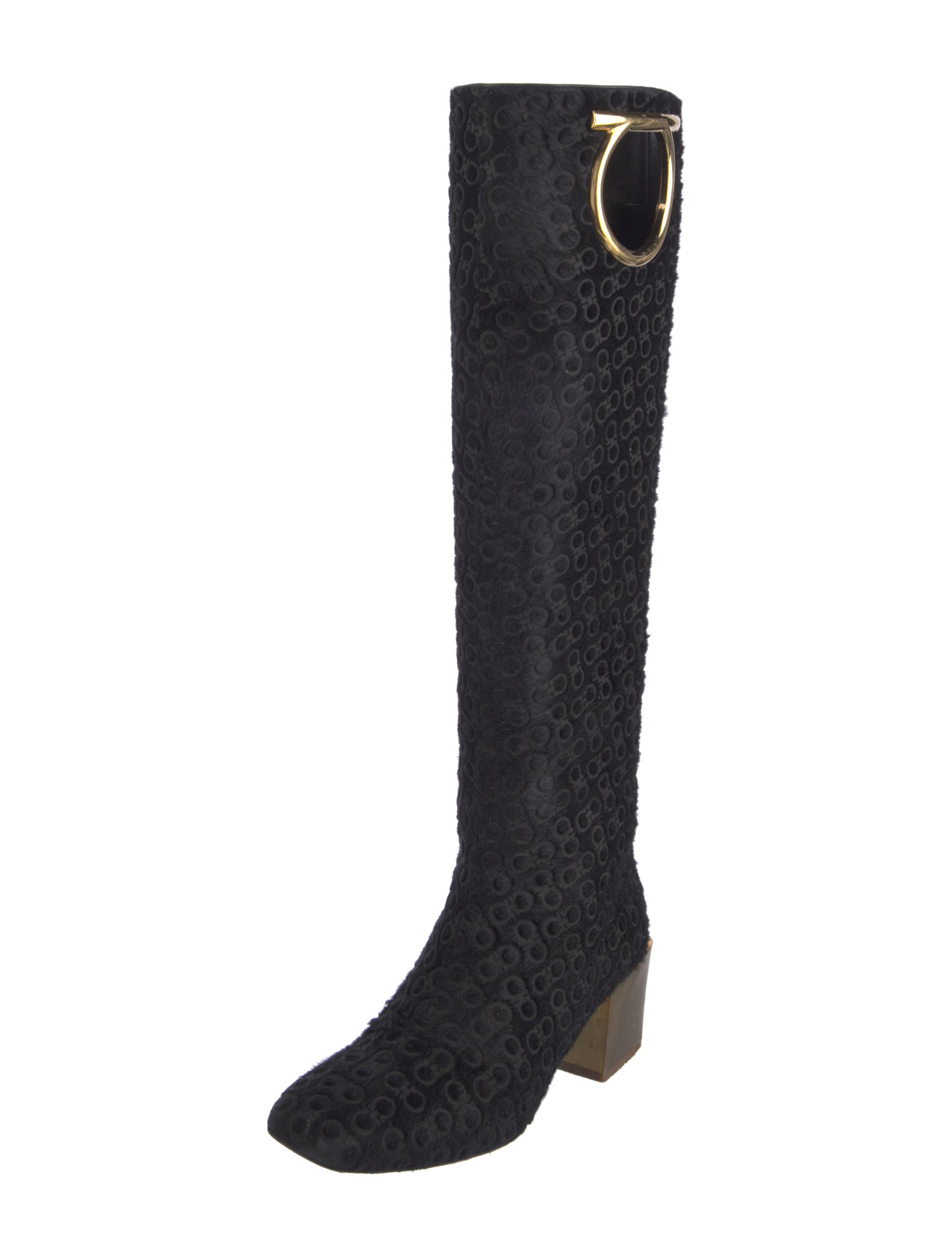 Salvatore Ferragamo Gancini Logo Ponyhair Riding Boots