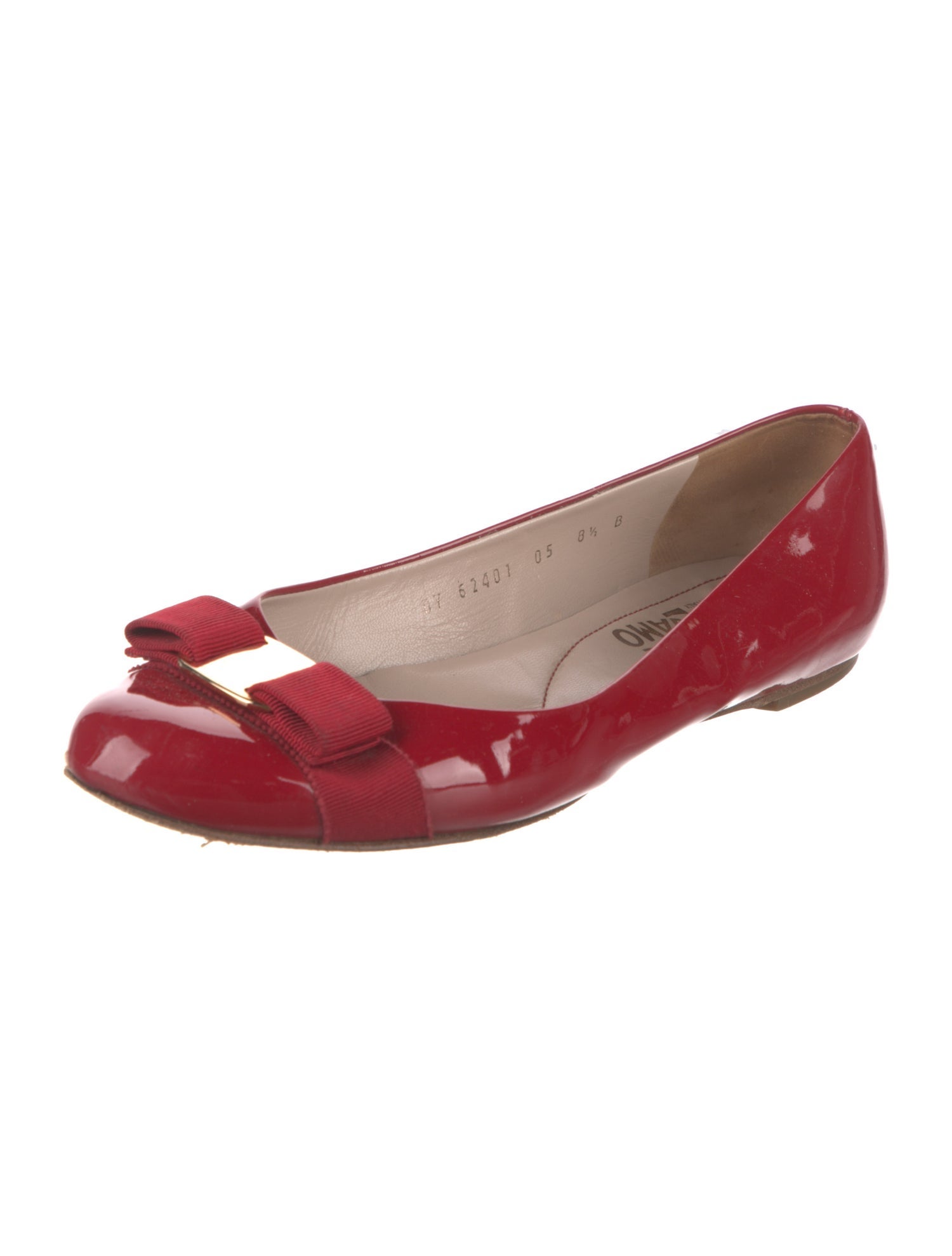 Salvatore Ferragamo Patent Leather Bow Accents Ballet Flats