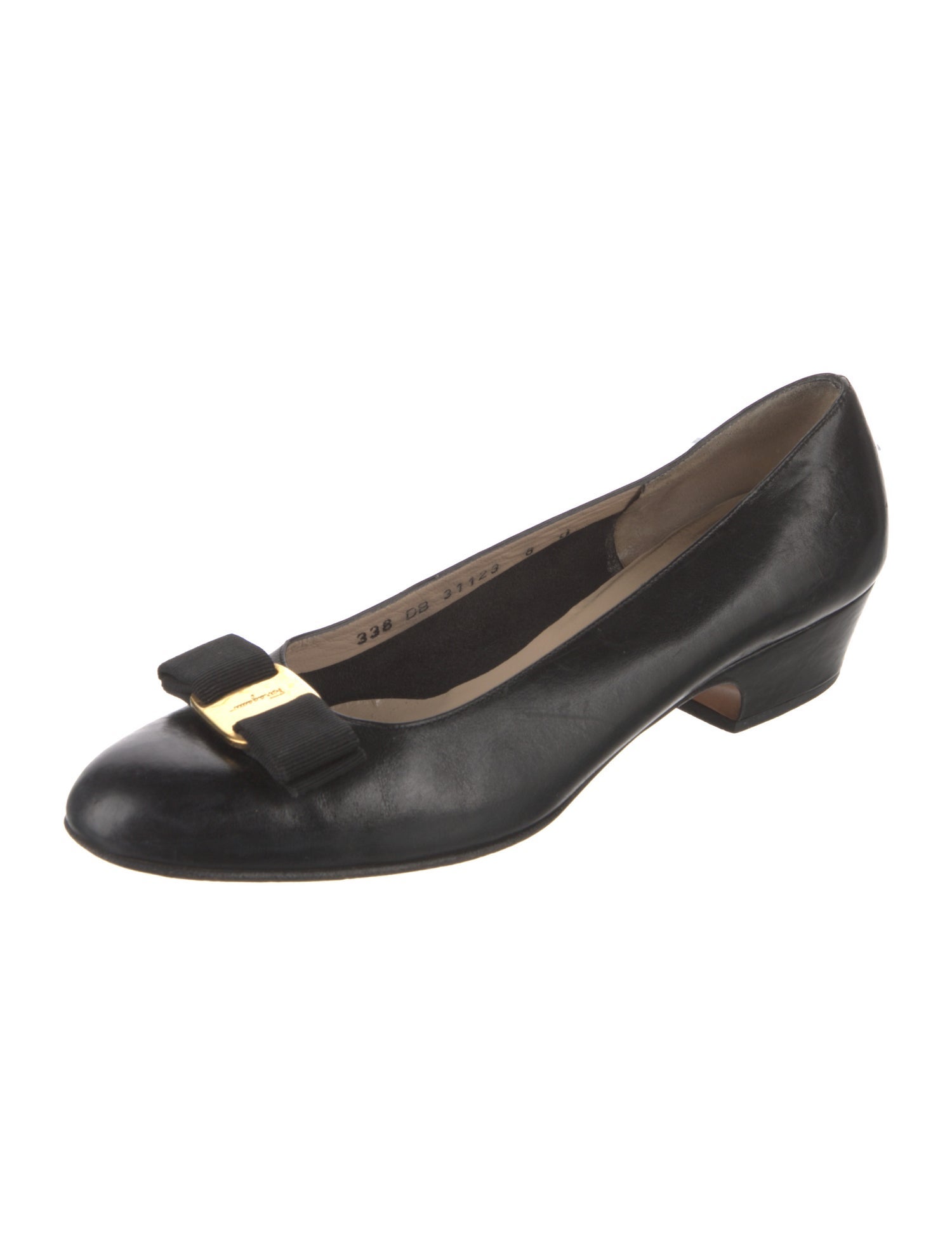 Salvatore Ferragamo Leather Bow Accents Ballet Flats