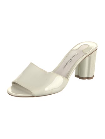 Salvatore Ferragamo Patent Leather Bow Accents Slides