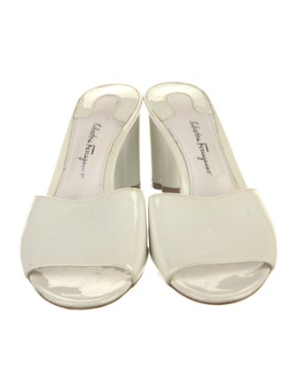 Salvatore Ferragamo Patent Leather Bow Accents Slides