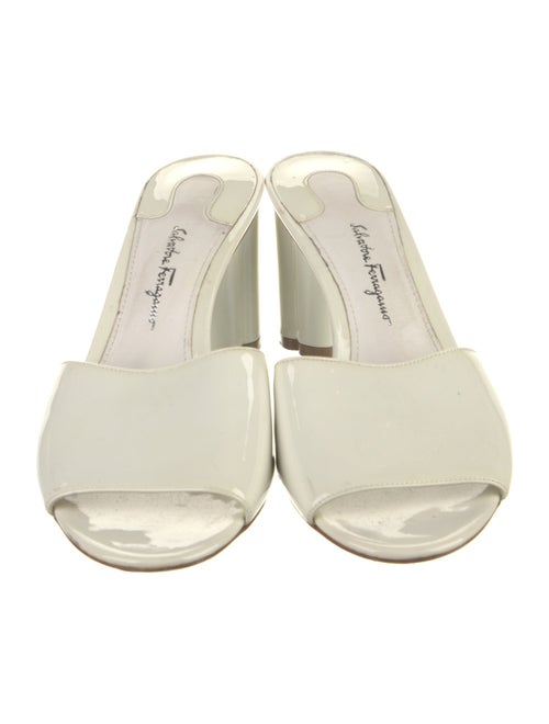 Salvatore Ferragamo Patent Leather Bow Accents Slides
