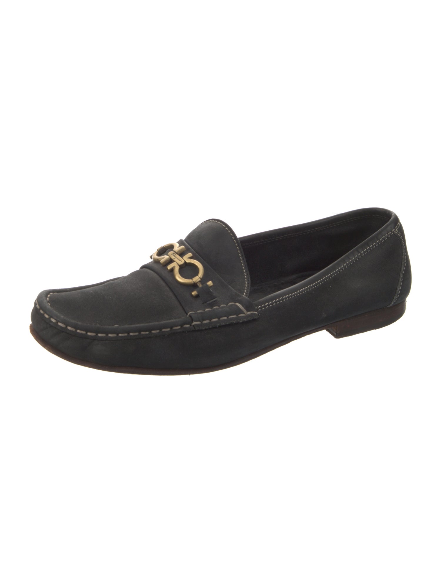 Salvatore Ferragamo Chain-Link Accent Suede Loafers
