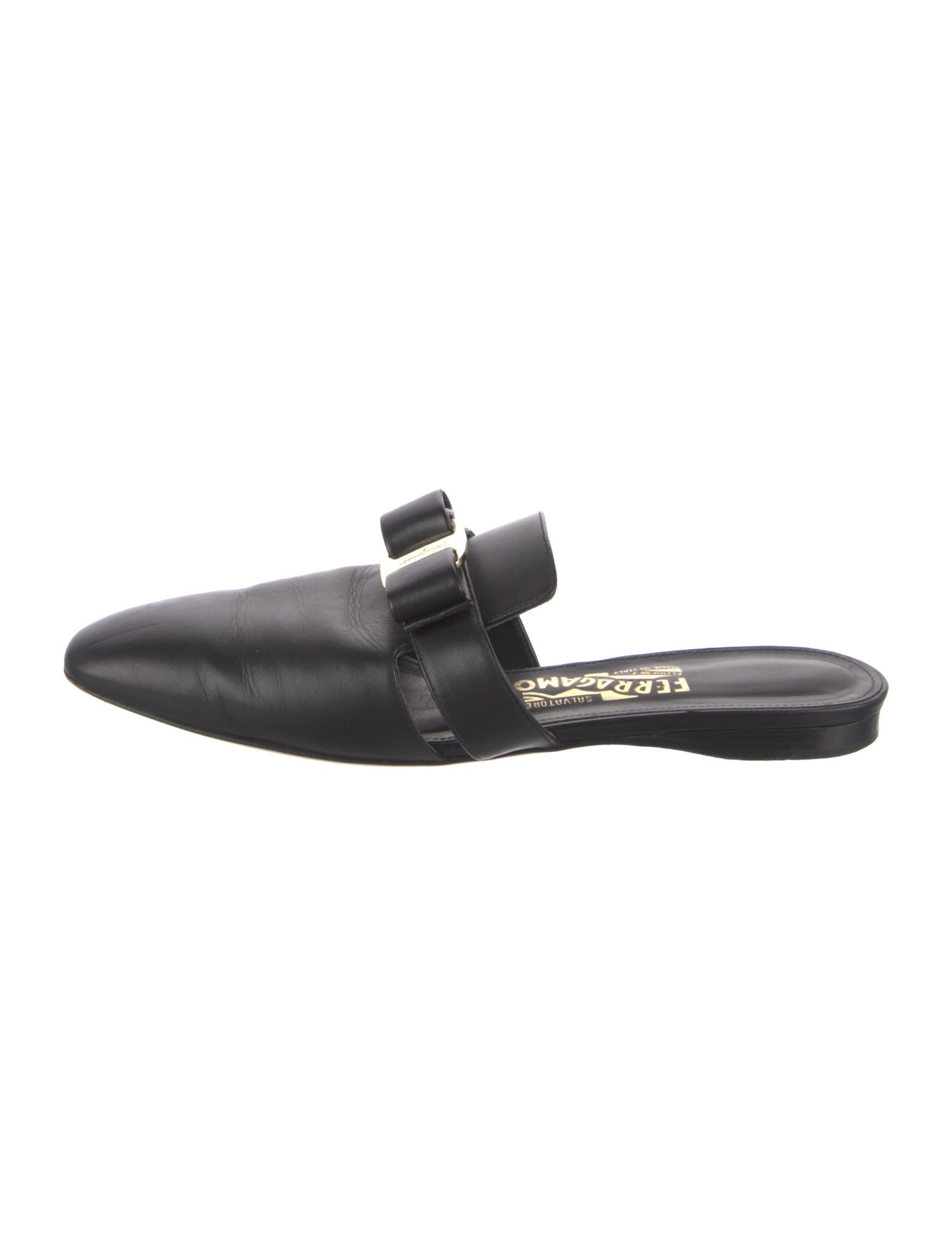 Salvatore Ferragamo Leather Bow Accents Mules