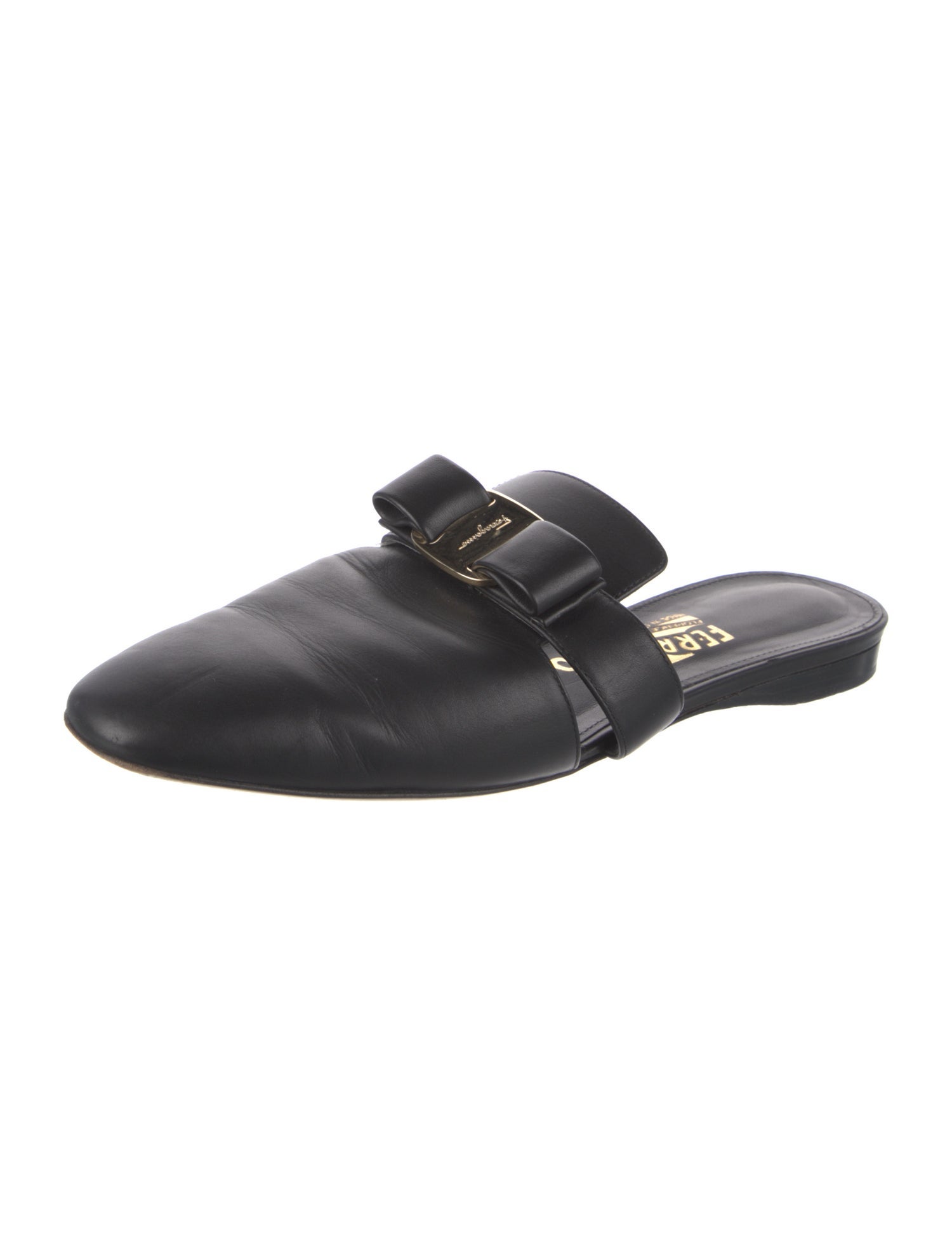 Salvatore Ferragamo Leather Bow Accents Mules