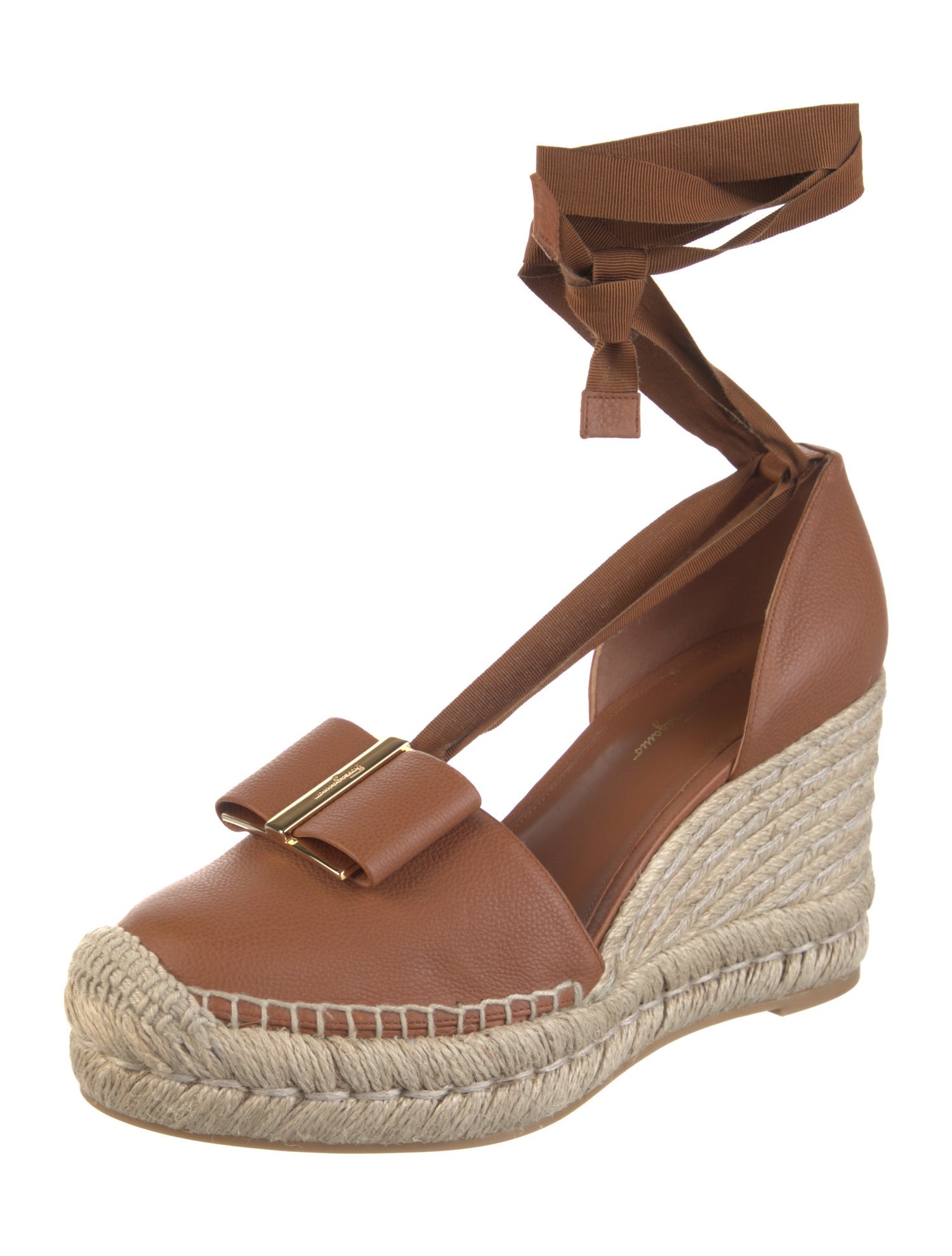 Salvatore Ferragamo Leather Bow Accents Espadrilles