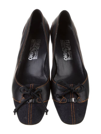 Salvatore Ferragamo Denim Bow Accents Pumps