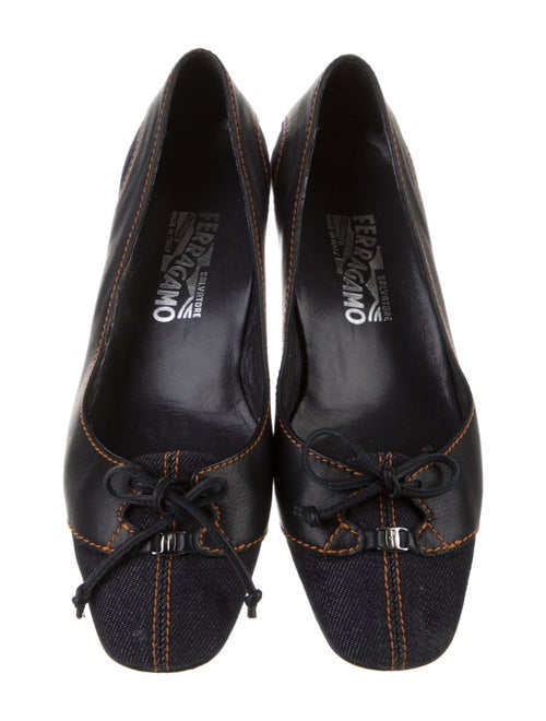 Salvatore Ferragamo Denim Bow Accents Pumps