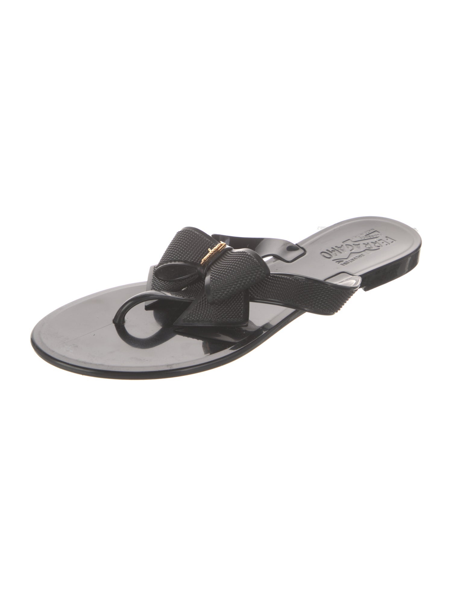 Salvatore Ferragamo Rubber Bow Accents Slides