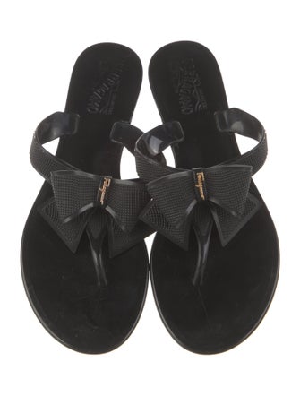 Salvatore Ferragamo Rubber Bow Accents Slides