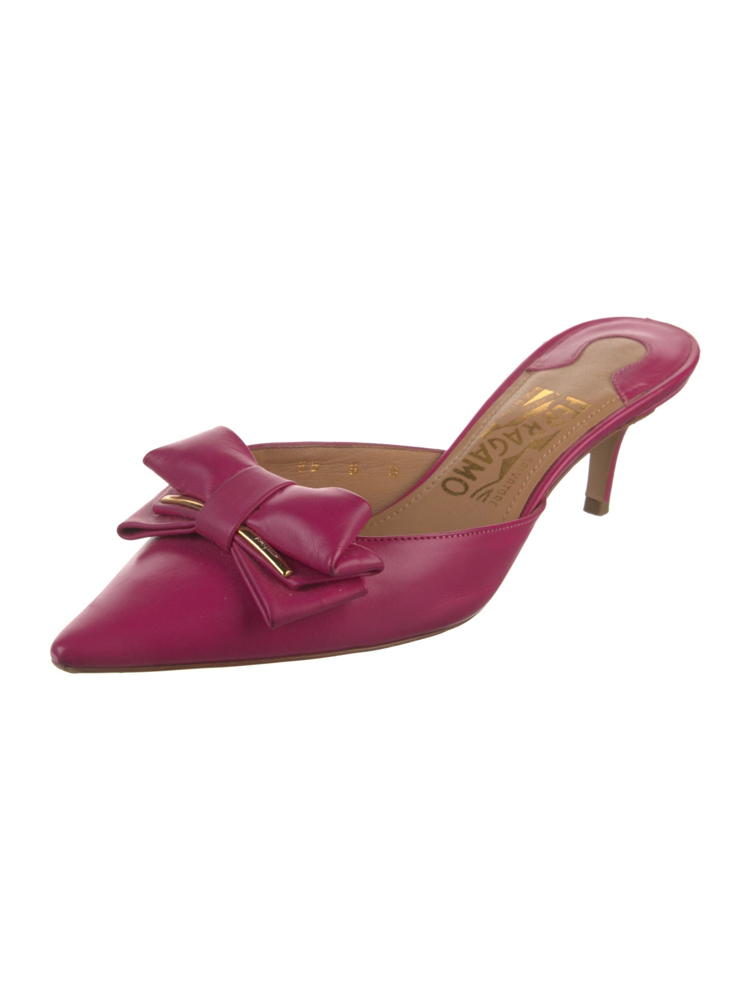 Salvatore Ferragamo Leather Bow Accents Mules