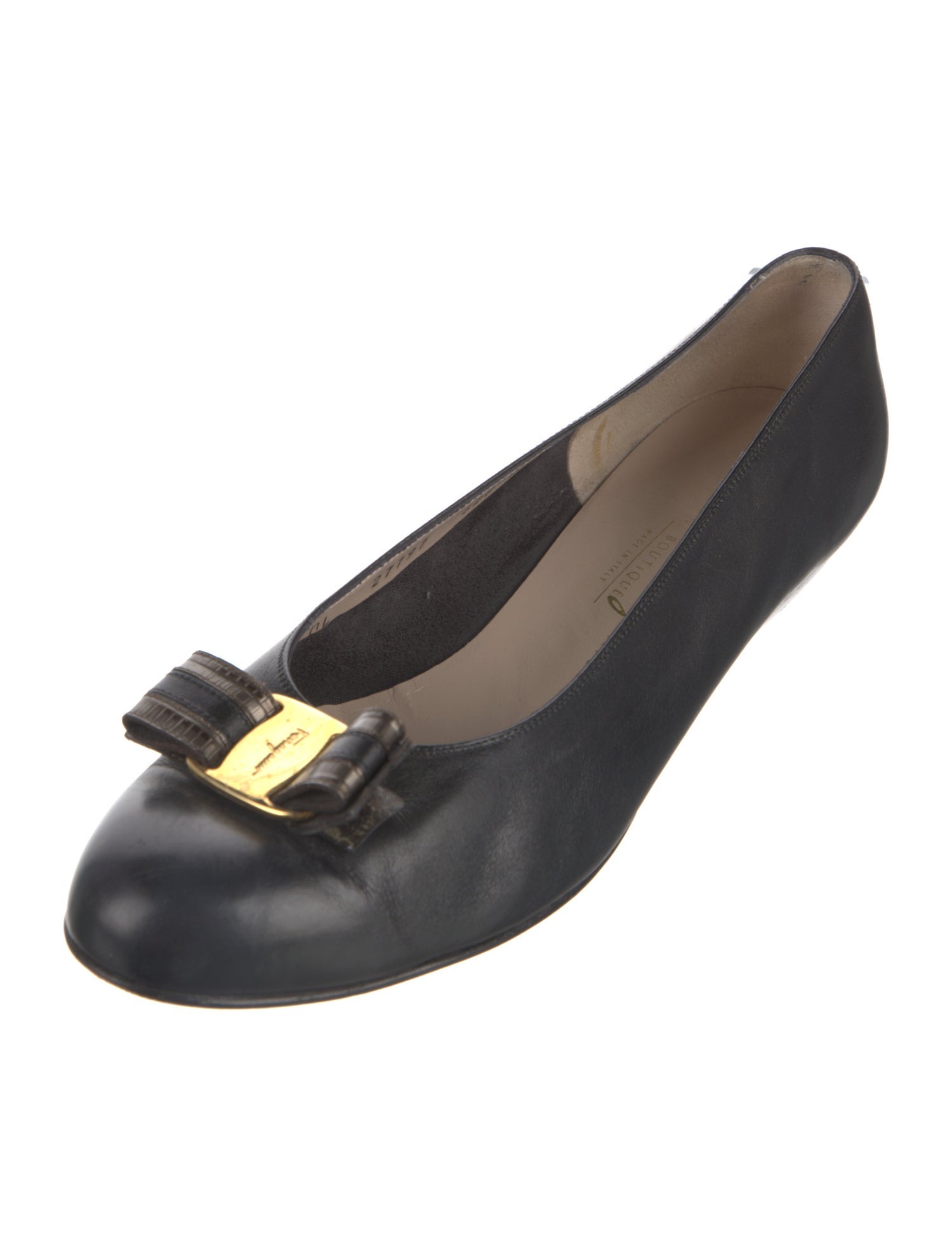 Salvatore Ferragamo Leather Bow Accents Flats