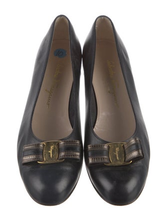 Salvatore Ferragamo Leather Bow Accents Flats
