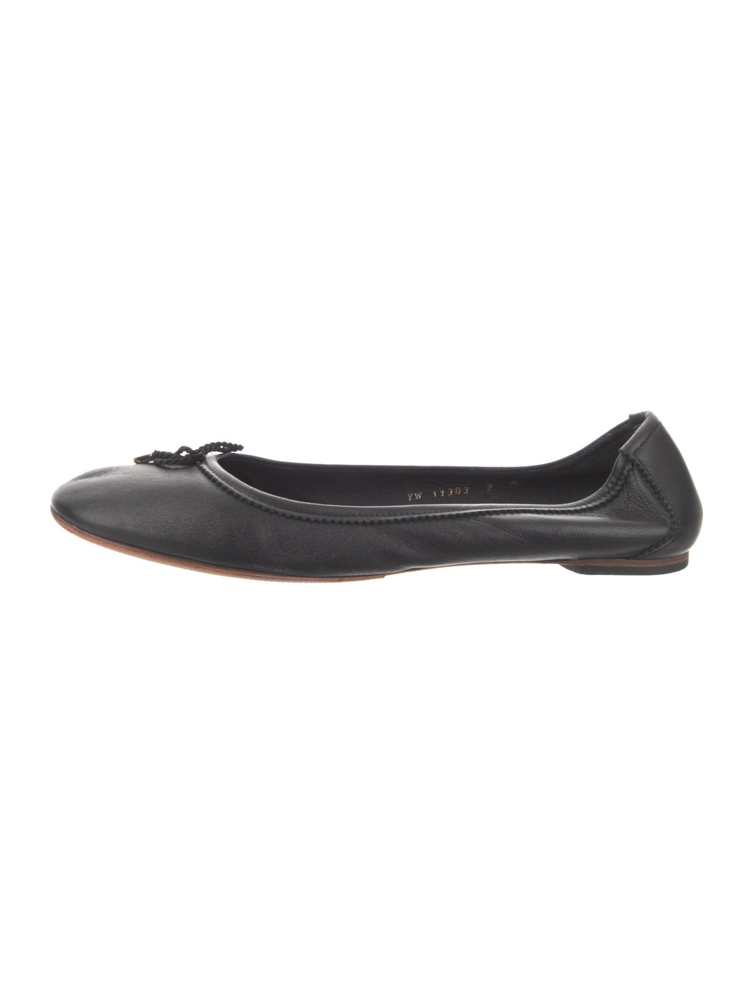 Salvatore Ferragamo Leather Bow Accents Ballet Flats