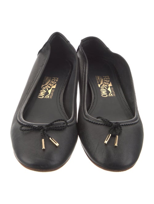 Salvatore Ferragamo Leather Bow Accents Ballet Flats