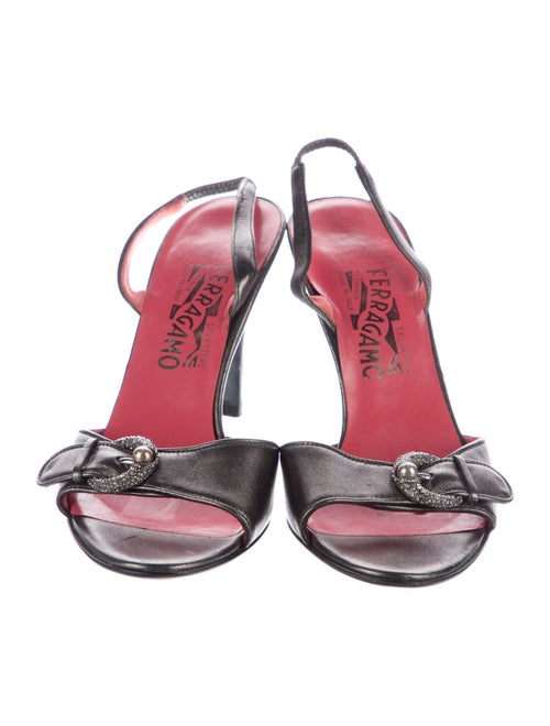 Salvatore Ferragamo Leather Crystal Embellishments Slingback Sandals