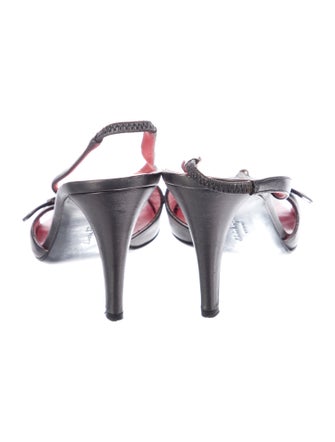 Salvatore Ferragamo Leather Crystal Embellishments Slingback Sandals